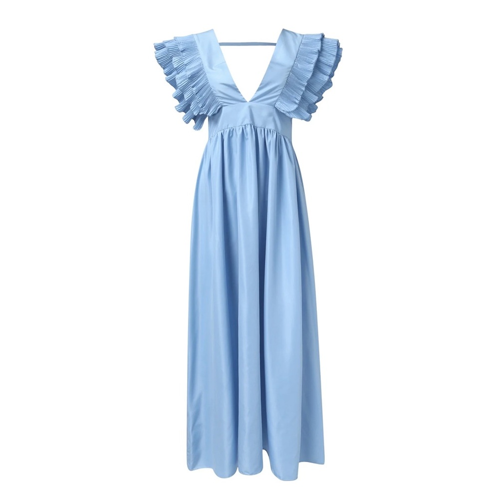 Blue Ruffle Maxi Dress - Picture 2 of 4